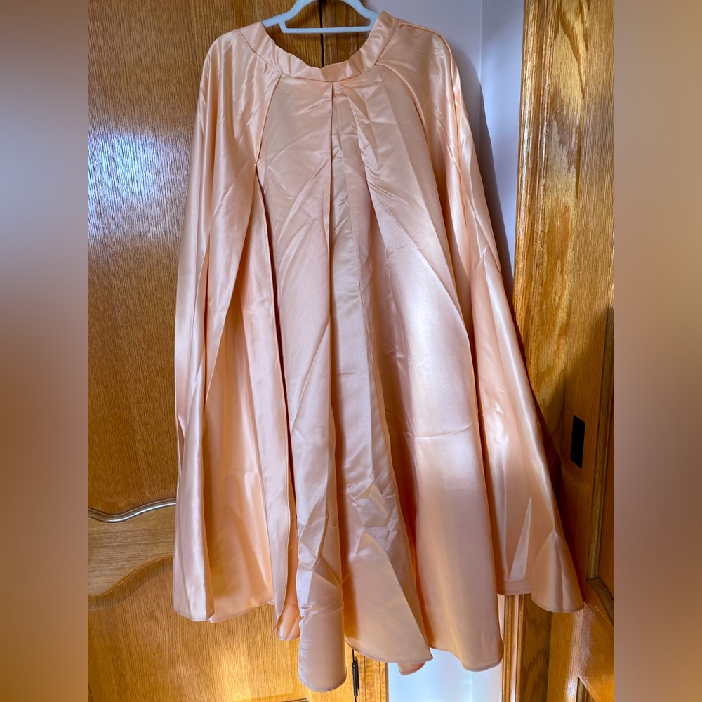 Custom long satin skirt in peach